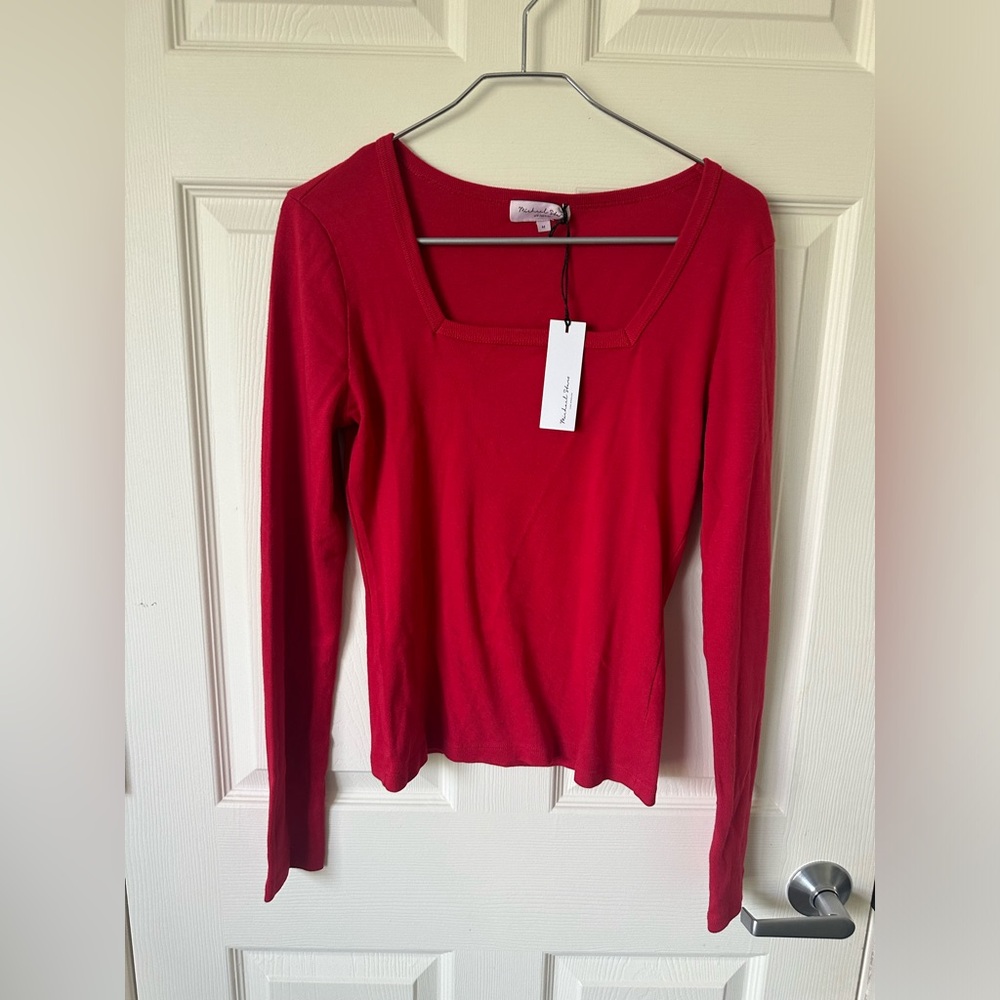 MICHAEL STARS Red Reign Square Neck Tee.